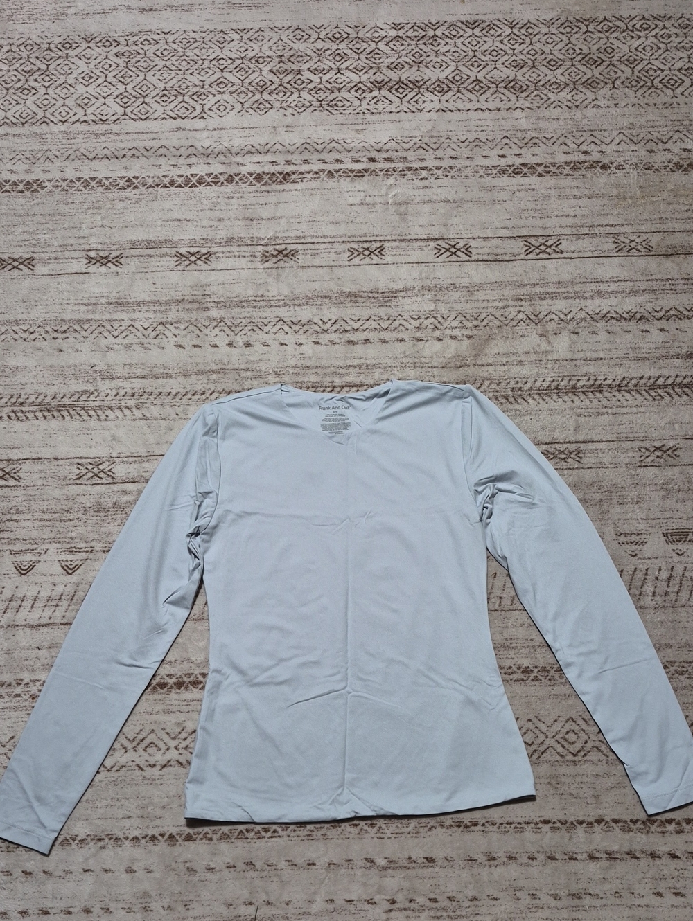 Frank & Oak Light Blue V-Neck Long Sleeve Top